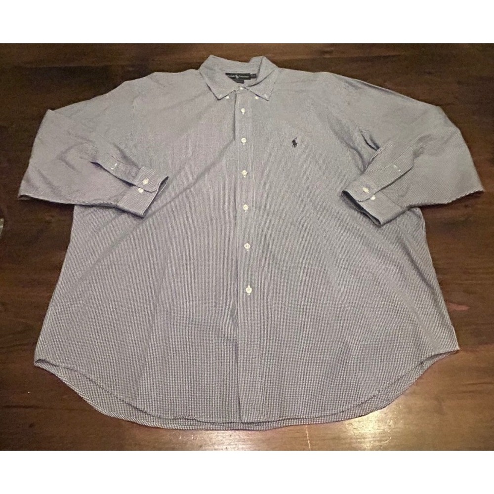 Ralph Lauren Yarmouth Shirt 17.5 34/35 Navy Gingham Cotton Preppy Traditional